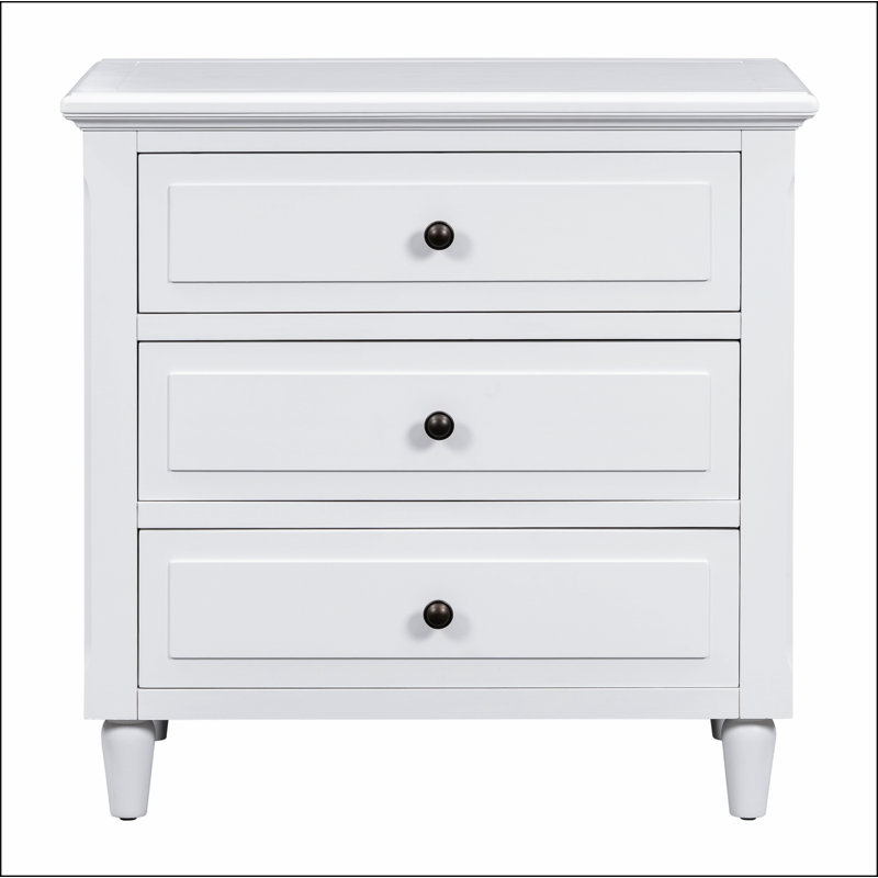 Table de chevet avec 3 tiroirs et rails coulissants lisses, armoire de chevet simple avec poignée en métal, table d'appoint minimaliste avec pieds en caoutchouc pour canapé de chambre à coucher
