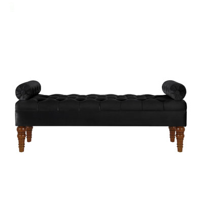 Velvet Long Bed Bench For Bedroom,Upholstered Window Bench With Tufted Button,Entryway Bench,Bolster Bench For Living Room-Navy