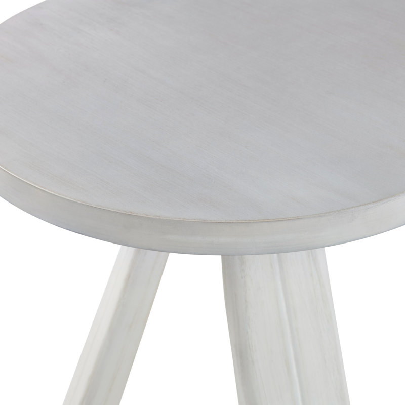 Round White Solid Wood Accent_End Table