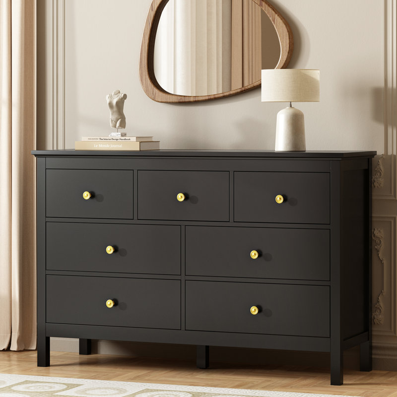 47.2'' W 7 Drawer Dresser,Black Dresser for Bedroom, living Room, Black