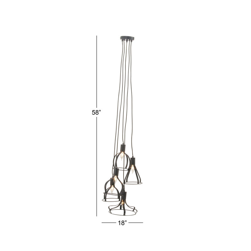 Luminaire suspendu géométrique 5 lumières grappe Comer, H 58 po x l 18 po x P 18 po, Gris