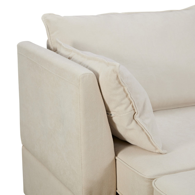 Large canapé et méridienne réversible avec repose-pieds, Lin beige