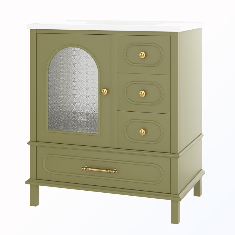 Meuble-lavabo autoportant avec lavabo et tiroirs, Vert