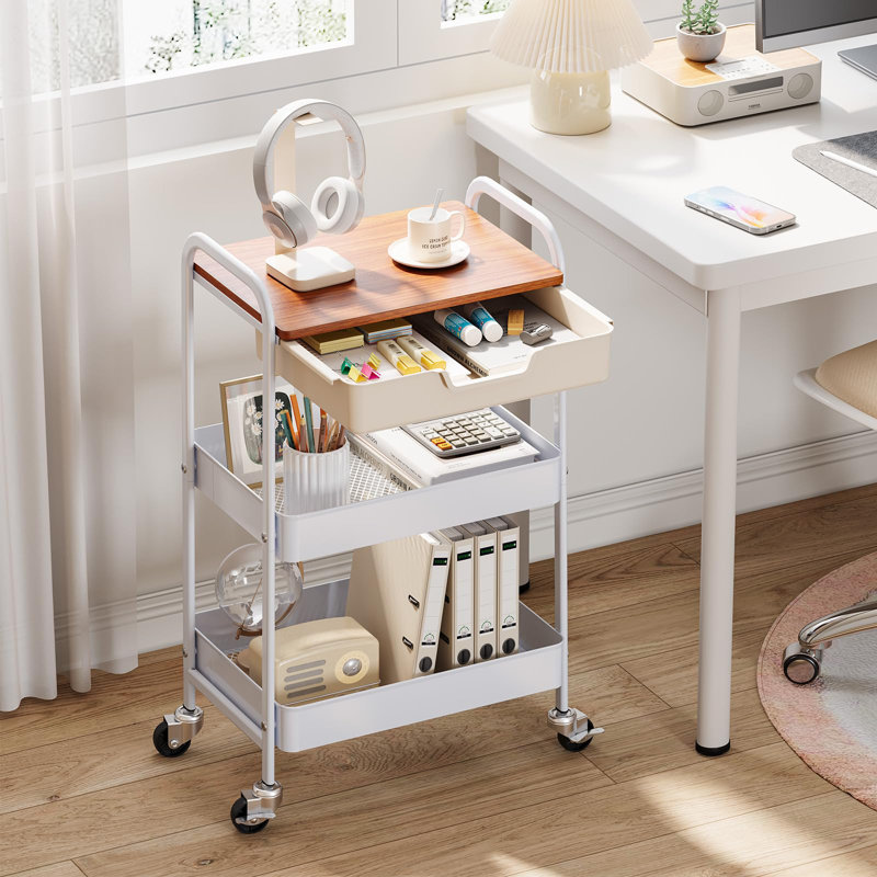75cm H x 47cm W Utility Cart, White/Brown