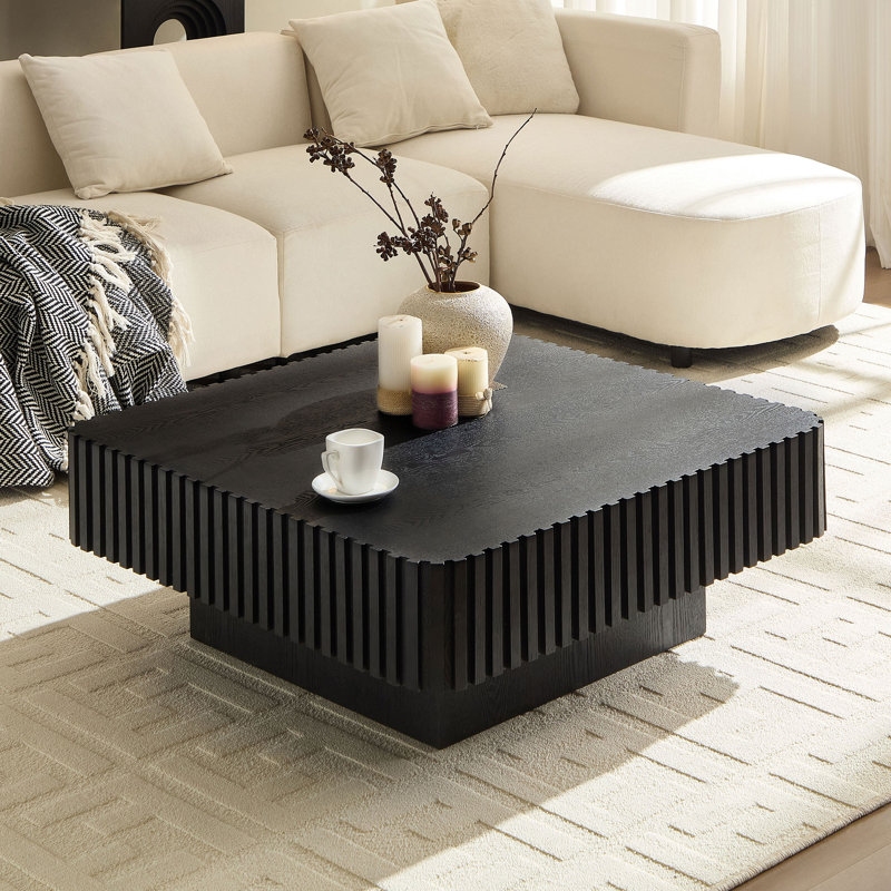 Table basse carrée en panneau de fibres à densité moyenne, Noir, H 15,43 po x l 35,43 po x P 35,43 po