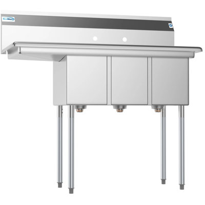 Three Compartment Stainless Steel Commercial Sink with Drainboard