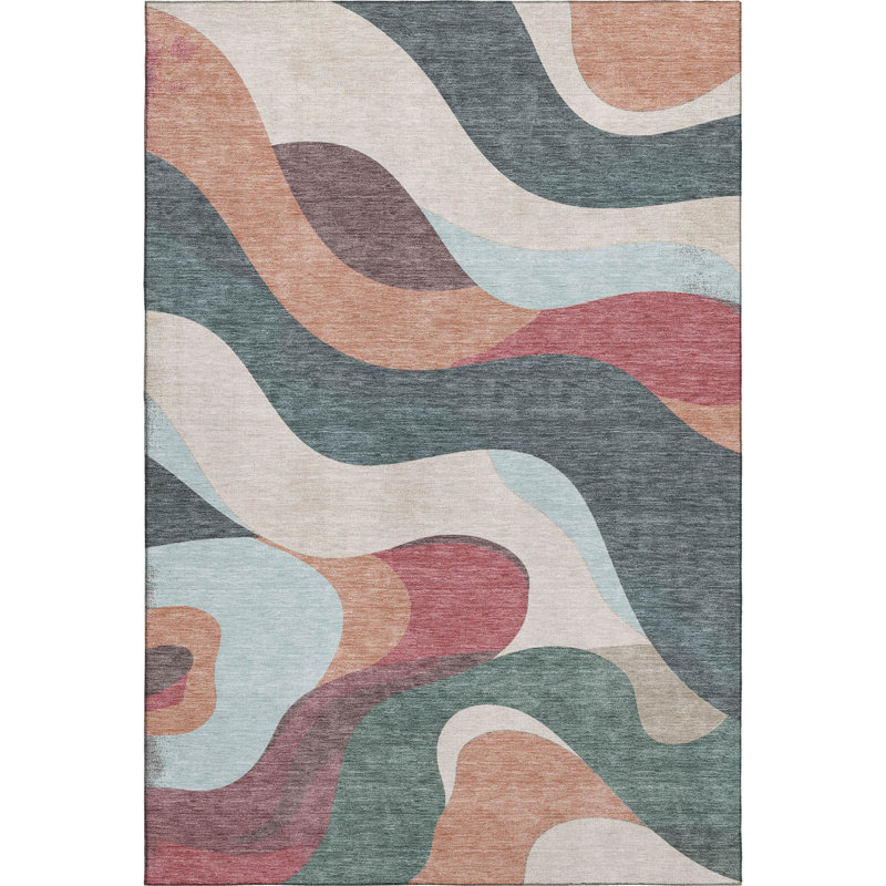 Premium Machine Washable Mayfield AMF2186 swirls Rug, 3' x 5', Coral