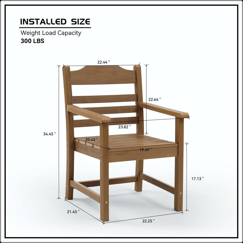 Chaise de patio pour salle à manger avec texture imitation grain de bois (ensemble de 2), Light Teak