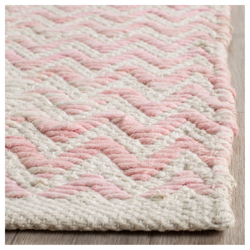 Tapis crème / rose en coton tissé à la main Burke, Rectangle 4 pi x 6 pi