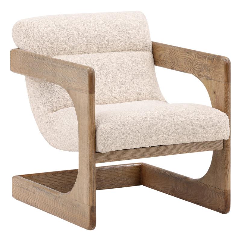 Bridges Polyester and Ash Wood Occasional Chair, Cream