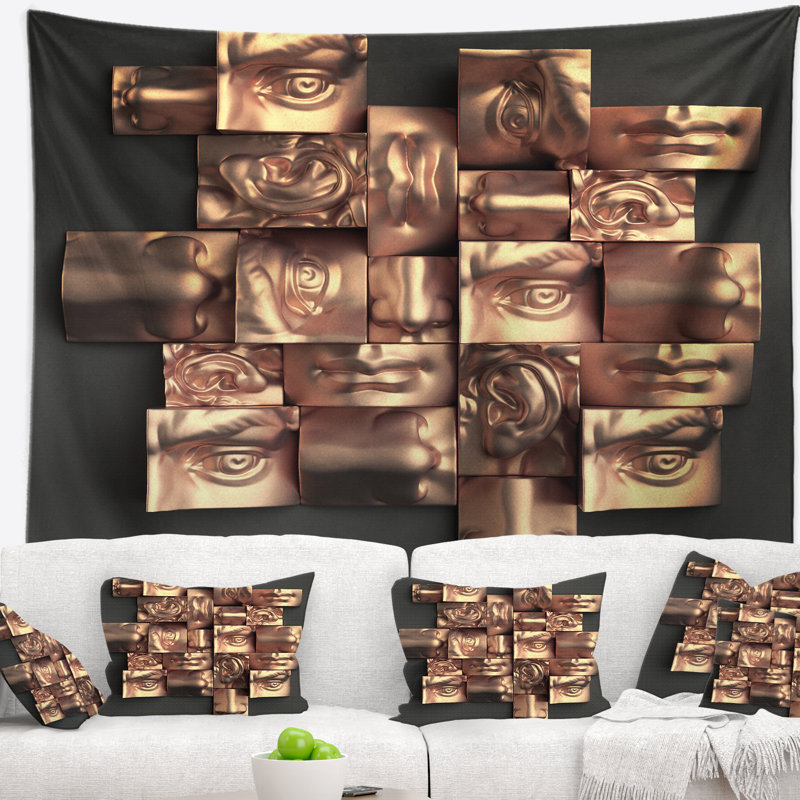 Tapisserie de conception abstraite noire dorée, H 50 po x l 60 po