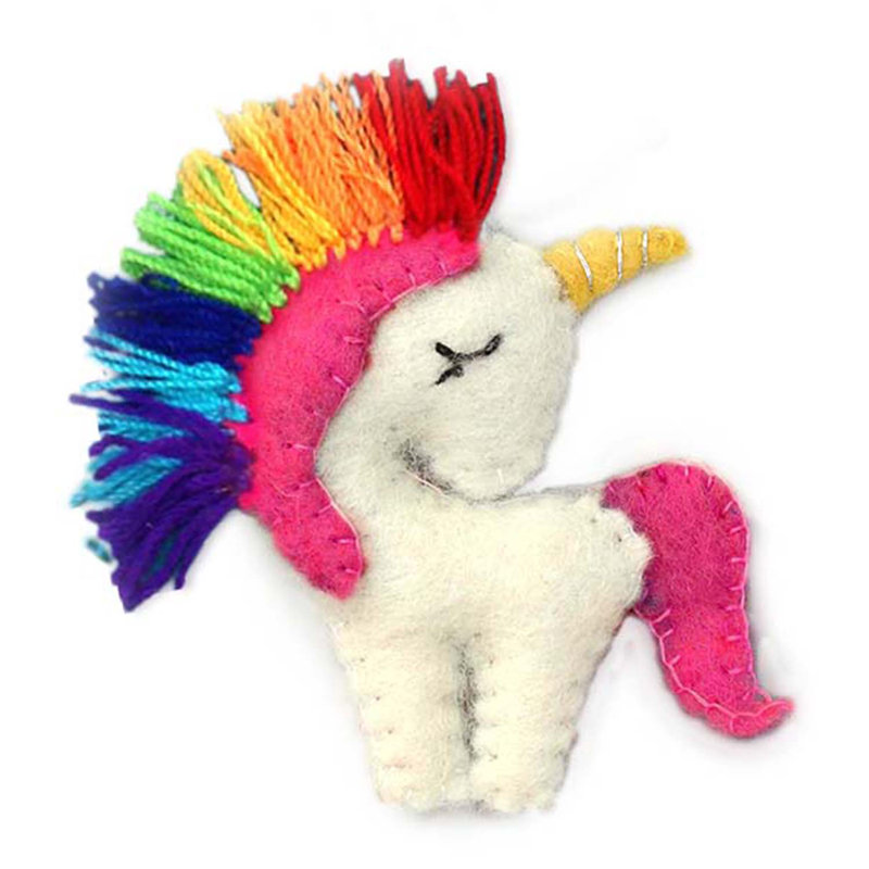 Figurine suspendue feutre licorne, Arc-en-ciel