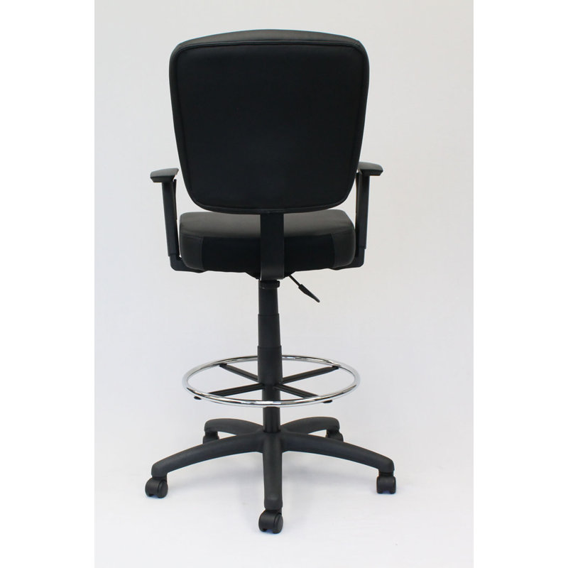 Oversized Black Drafting Stool with Chrome Footring and Adjustable Arms