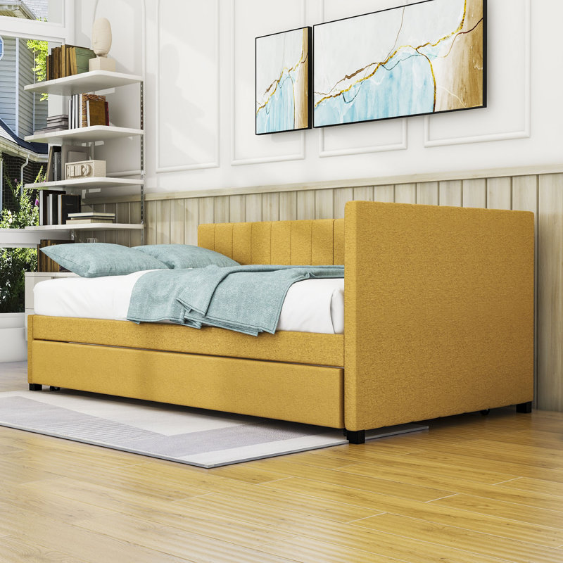 Lit de jour simple avec couchette Jayonni, Jaune