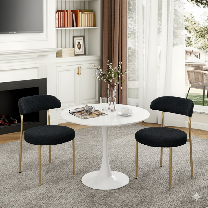 Round Dining Table Sets With 2 Chairs, Black/Gold, White