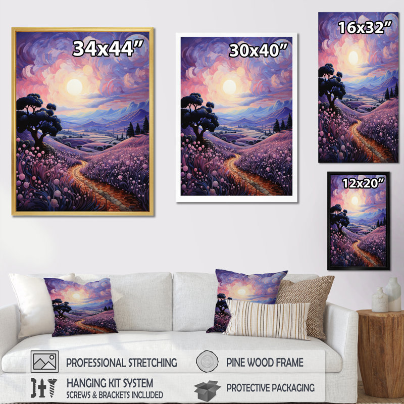 Décoration murale en toile Vangogh lavande Fields Pointillism I - Vangogh, H 32 po x l 16 po x P 1 po, Toile tendue