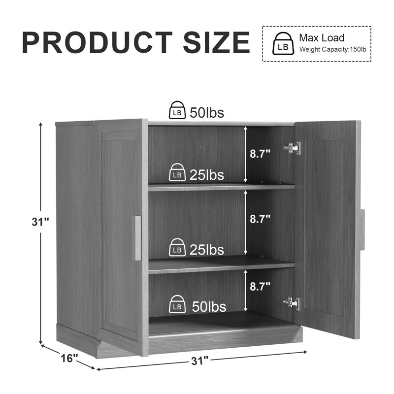 Solid Wood Accent Storage Cabinet, White, 31" H x 31" W x 16" D