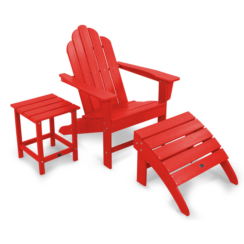 POLYWOOD Long Island Adirondack 3-Piece Set, Sunset Red