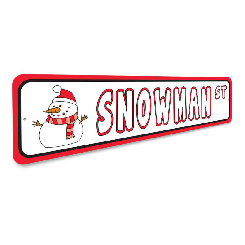 Plaque en aluminium Snowman Street, H 4 po x l 18 po x P 0,04 po
