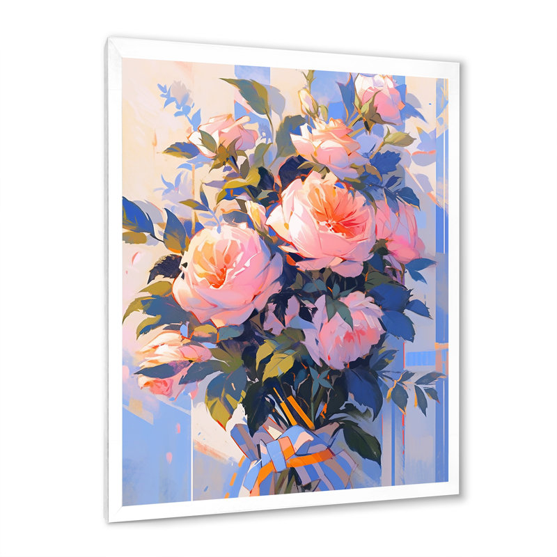 Peony Whisperes Bouquet - Peony Wall Art Living Room, Cadre photo blanc, H 20 po x l 12 po x P 1 po