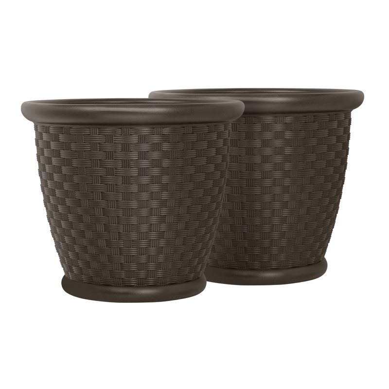 Indoor/Outdoor Lightweight Resin Wicker Design Flower Planters with Drillable Drain Hole, 21" H x 22" W x 22" D
