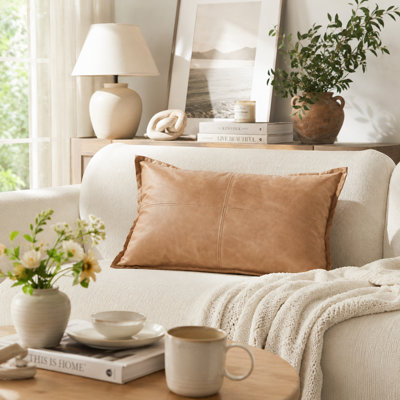 Rectangular Leather-Textured Decorative Throw Pillow — 14" X 24" — An Elegant Accent For Home Decor