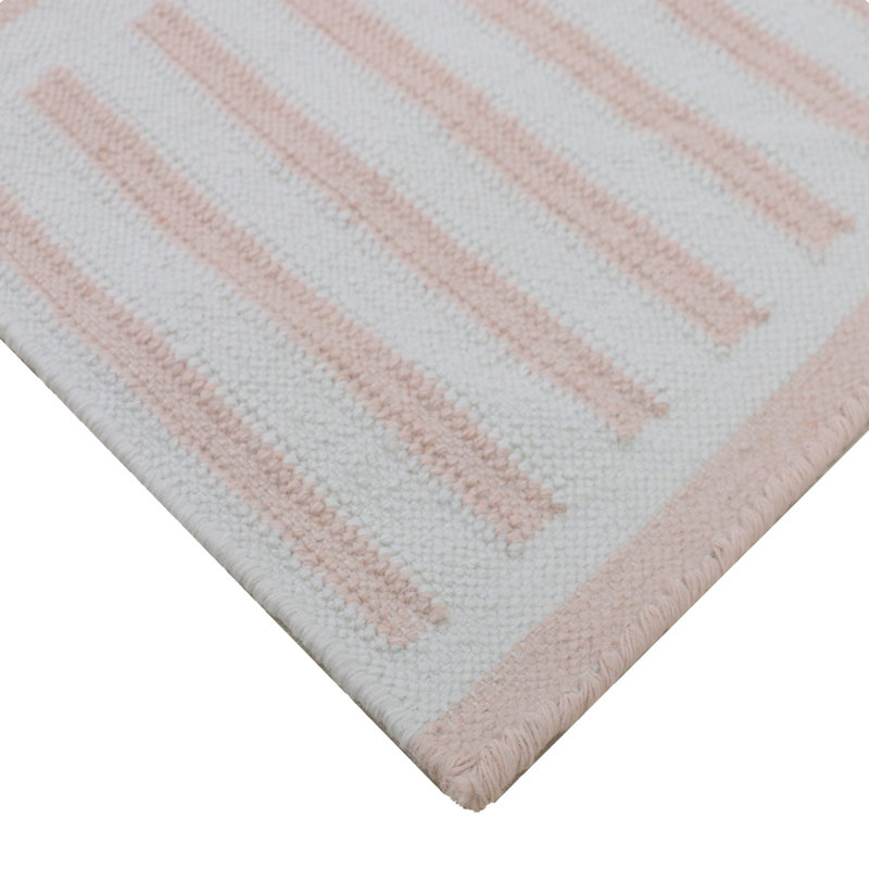 Tapis intérieur / extérieur rose / ivoire tissé à plat à la main Sally, Tapis de couloir 2 pi 6 po x 9 pi