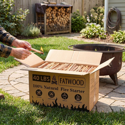 40 Lbs Fatwood Fire Starter Sticks, 100% Natural Kindling wood, Pine Firewood Firestarter for Campfire, Stove, Fireplace, Bonfires, Grill