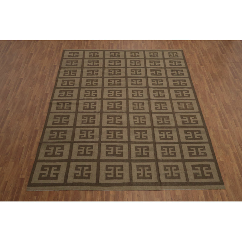 Tapis moderne géométrique brun à gros kilim 10 x 13