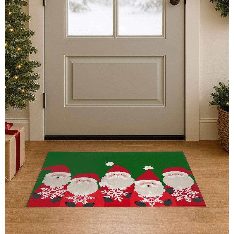 Paillasson Père Noël et flocons de neige, L 60 po x L 84 po, Vert
