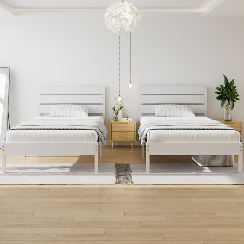 Ensemble de lit de style campagnard rustique 2 pièces Sakari, cadre de lit plateforme en métal 2 pièces avec tête de lit en bois, sommier avec support à lattes en métal robuste, aucun sommier requis