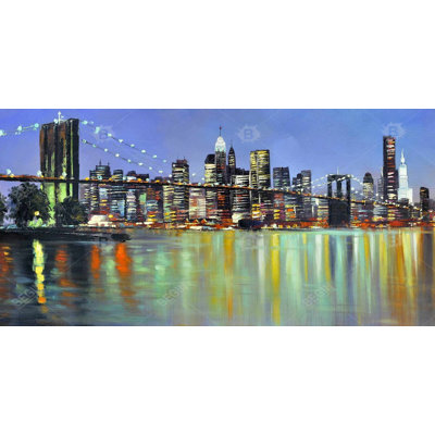 Colorful city with a bridge by night - 15.75"x31.50" Desk mat