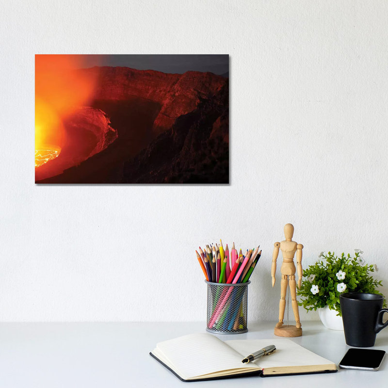Summit Caldera With Lava Lake, Nyiragongo Volcano, Democratic Republic Congo by Richard Roscoe - Wrapped Canvas Print