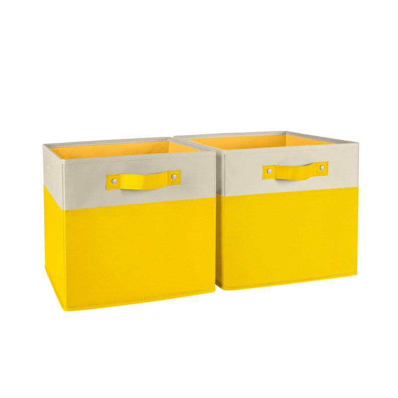 RiverRidge Kids 2pc Two-Tone Fabric Collapsbilble Cube Storage Organizers with Handles, Yellow