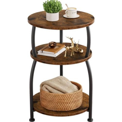 Table d'appoint ronde à 3 niveaux, 40 cm, idéale pour les petits espaces. Table de coin en bois de 61 cm de hauteur, parfaite pour la chambre à coucher, le salon ou le jardin. Couleur : brun rustique.