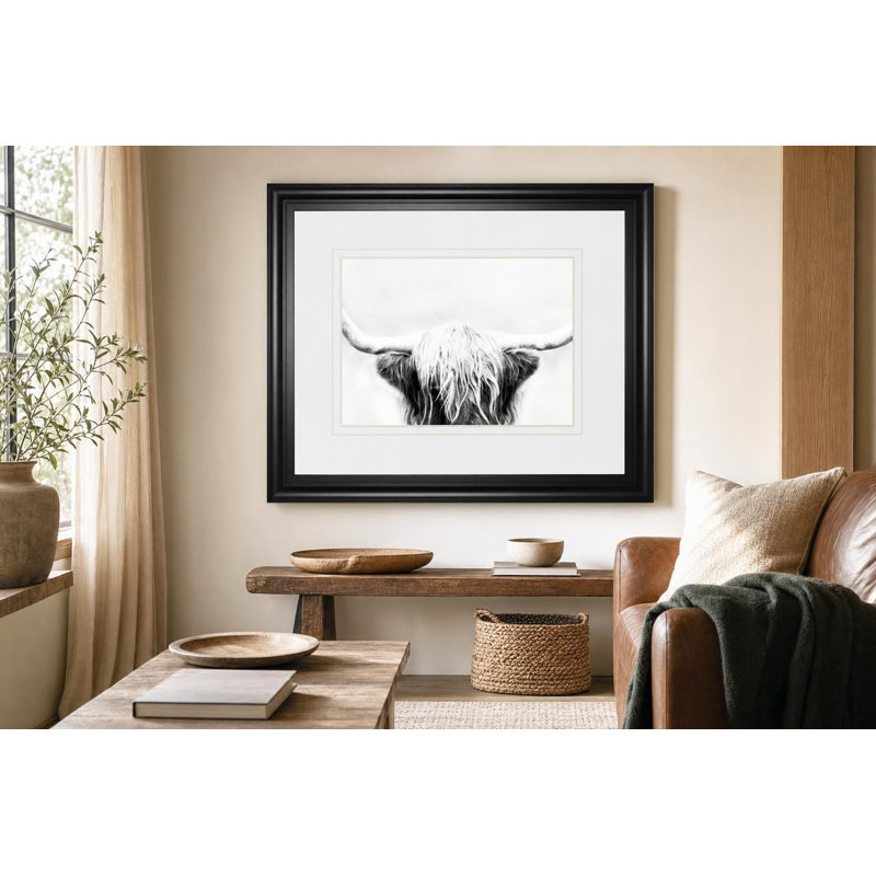 Art mural Longhorn Gaze - 34 po x 40 po - Cadre noir