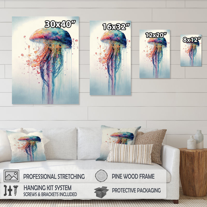 Art coloré sur toile, méduse colorée Deepsea IV, H 32 po x l 16 po, Toile tendue, Sans cadre