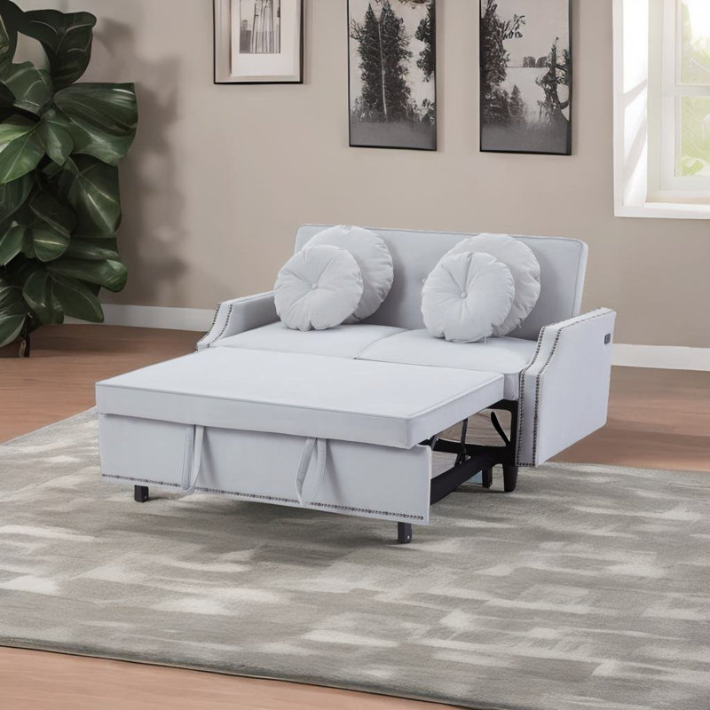 Canapé-lit 54,7 po Adriannah, 100 % polyester gris