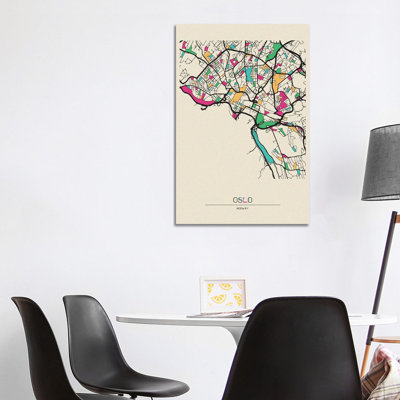 Oslo, Norway Map by Ayse Deniz Akerman - Wrapped Canvas Painting