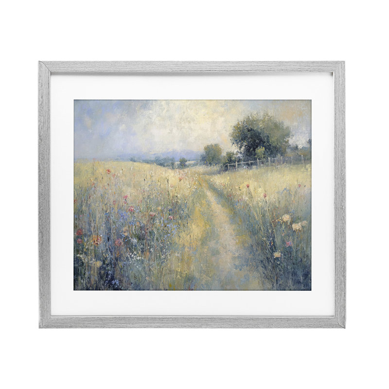 Chemin à travers un champ de fleurs sauvages, impression encadrée sous verre, conception par LSR Creative Studio