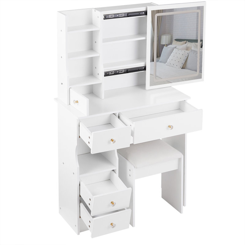 Petit meuble-lavabo 29,2 po avec tabouret de bureau et tabouret, Blanc