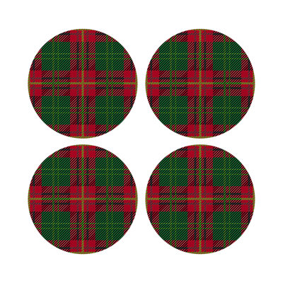 Tartan Blue Vegan Leather Round Coasters