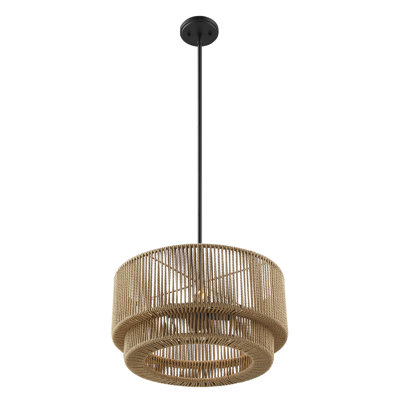 Eco - Milos Natural Rope Tier Drum Pendant - 4-Light - 18"W x 9.25"H