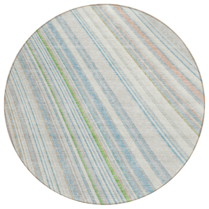 Chayden Washable Striped Indoor / Outdoor Rug, Round 8'