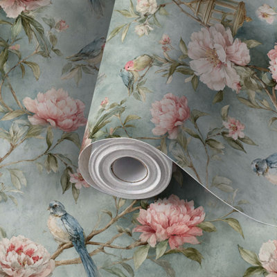 Papier peint auto-adhésif de luxe avec pivoines chinoises auto-adhésives et amovibles 17,7 po x 118 po (45 x 300 cm)
