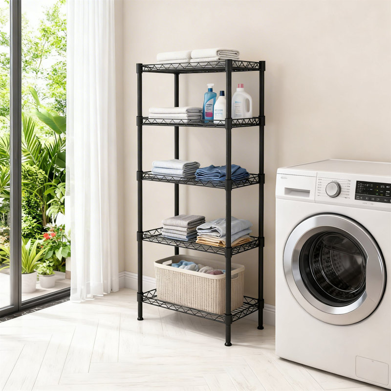 Étagère robuste à 5 niveaux en fil métallique ajustable - Étagères de rangement robustes, Black