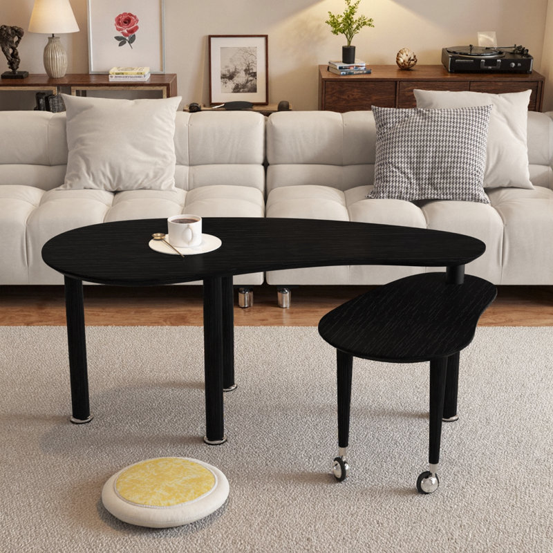Table basse rotative moderne avec rotation à 360 °, Noir, Ovale
