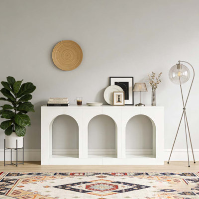 Wooden Console Table Entryway Table with 3 Arched Shelves