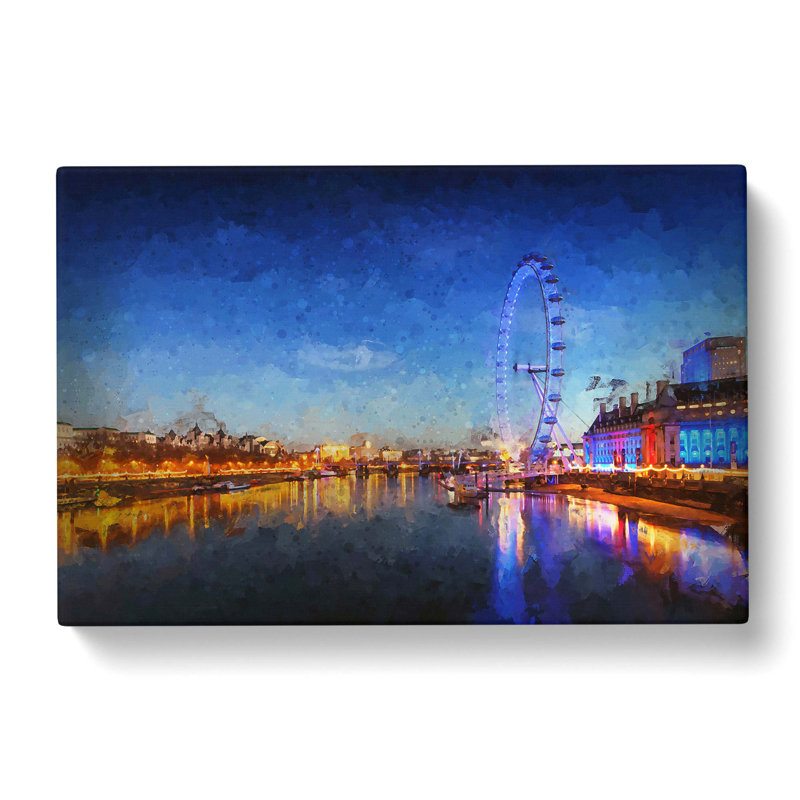 The London Eye & Thames River In Abstract - Wrapped Canvas Painting, 40cm H x 60cm W x 3cm D