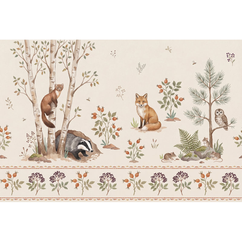 Papier peint forêt, décoration murale, aquarelle, animaux de la forêt, 140 po x 108 po, Non tissé